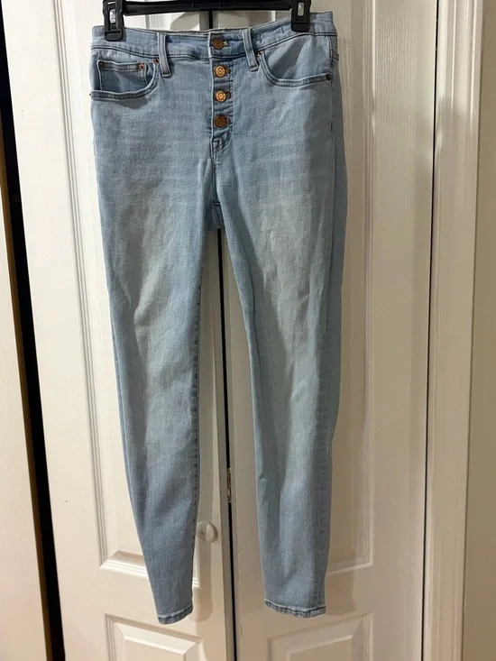 J.Crew Light Wash Button Fly Jeans High Rise Slim Straight Cropped Size 28 - Picture 3 of 5